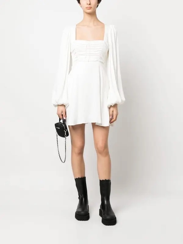 For Love And Lemons Long Puff Sleeve White Square-Neck Mini Dress Size Small